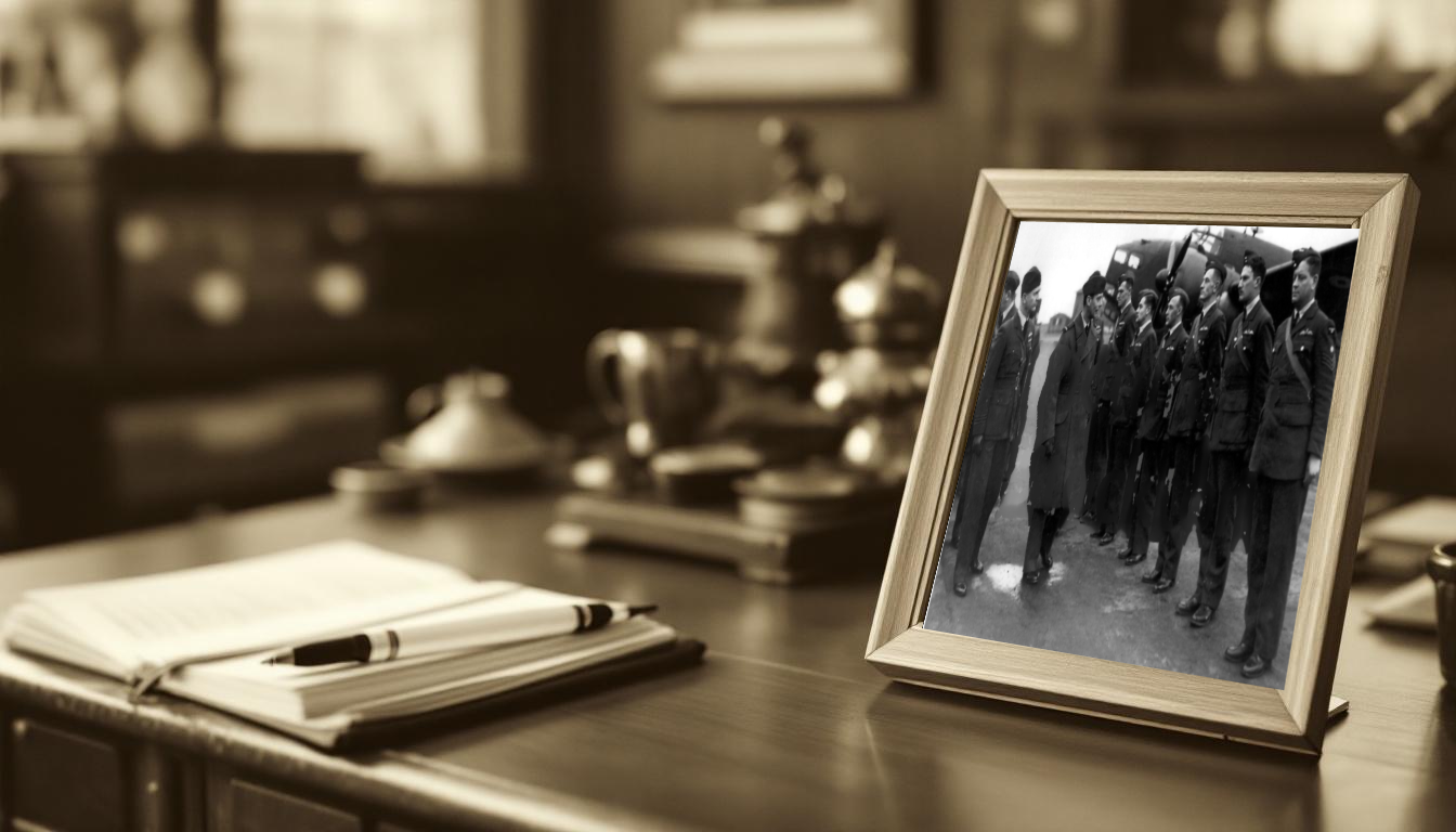 The signed Royal-visit photo framed on the Station Commander's desk