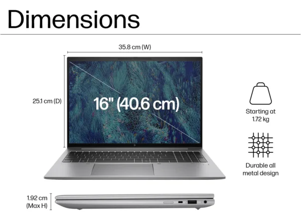 HP ZBook Firefly G11 16 Mobile Workstation Core Ultra 7 & NVIDIA RTX A500 screen information